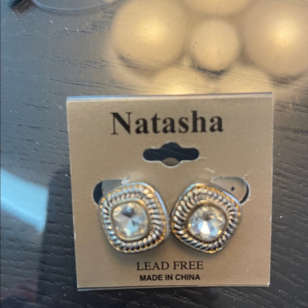 Natasha Couture Silver and gold Square Earrings